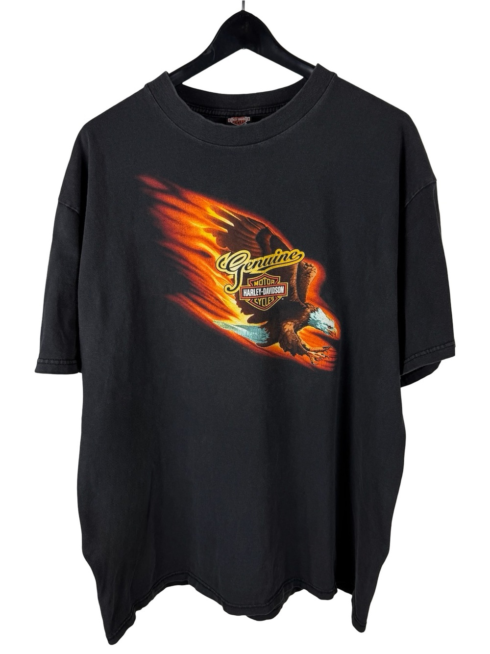 Vintage 2000s Harley Davidson Motocycles Flame Eagle Biker Shirt Size 2XL